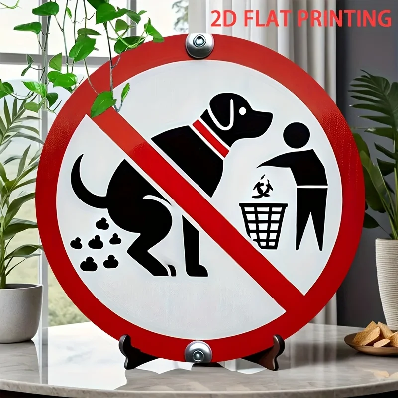 2D Flat, 1pc Funny No Dogs Pooping Allowed Sign - Red Prohibition Circle with Dog Graphic - Door Decoration for Pet Stores, Park