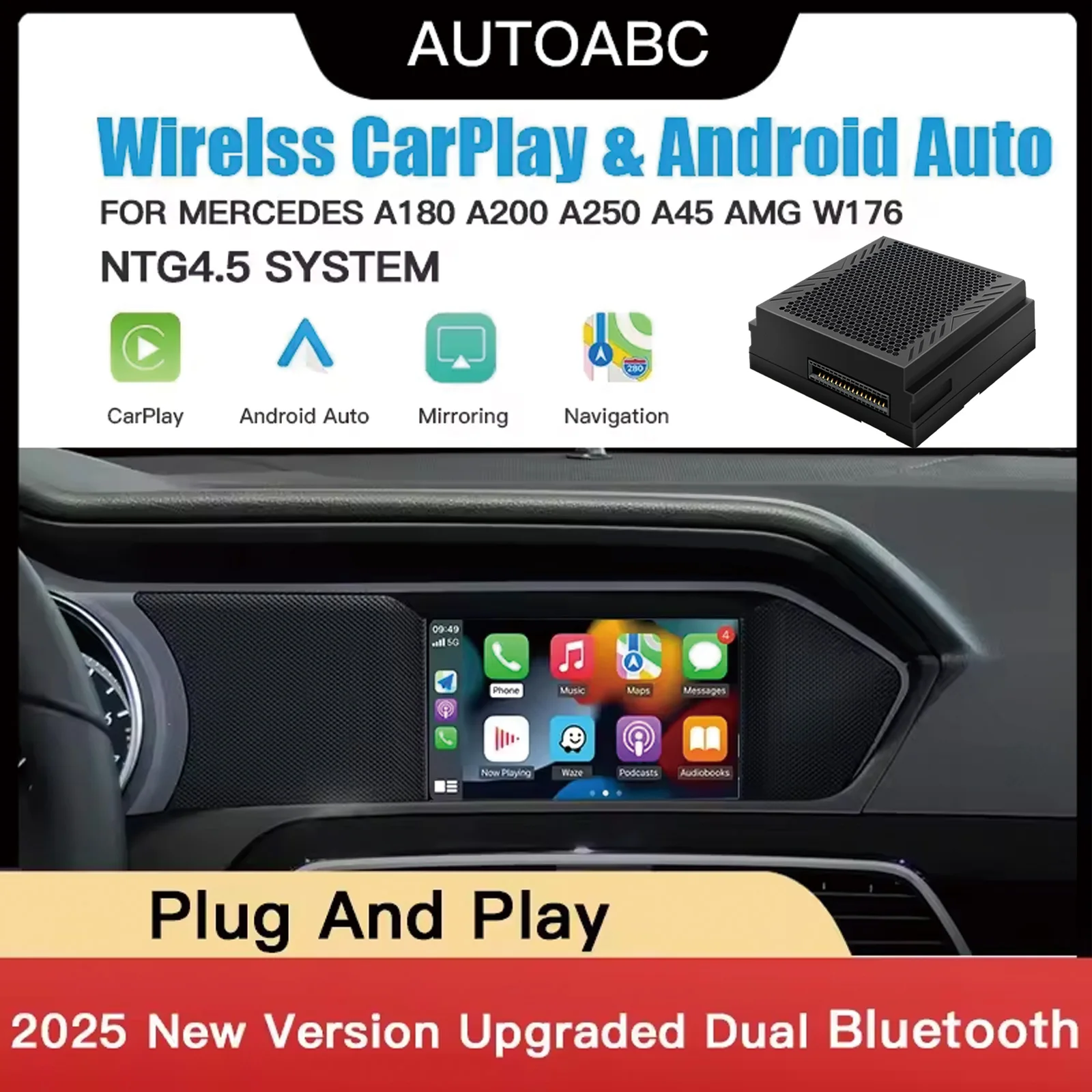 Wireless Carplay und Android Auto für Mercedes Benz A B C C Cla Gla GLK ml NTG 4,5 mit Bäcker Modul