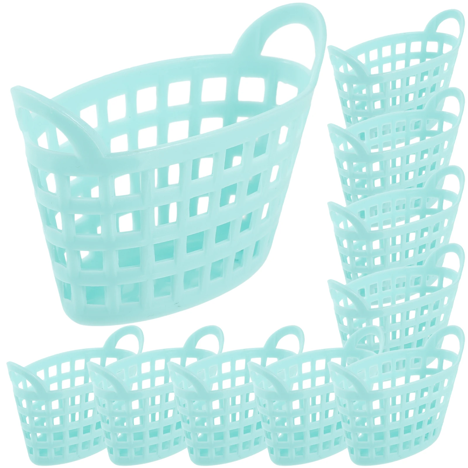 

10 Pcs Shopping Baskets Plastic Grocery Handheld Storage Toys Kids Playing Mini Shopping Grocery Basket Green Color