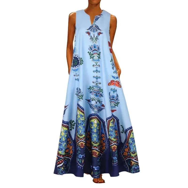 

2025 Floral Print Boho Casual Long Dress Summer Clothes For Women V-neck Sexy Off Shoulder Ladies Dresses Plus Size Maxi Dress