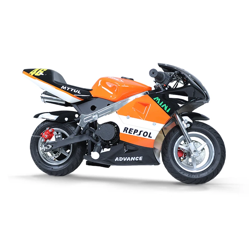 

Brightly Colored 49CC Pocket Mini Motorcycle With Front and Rear Disc Brakes