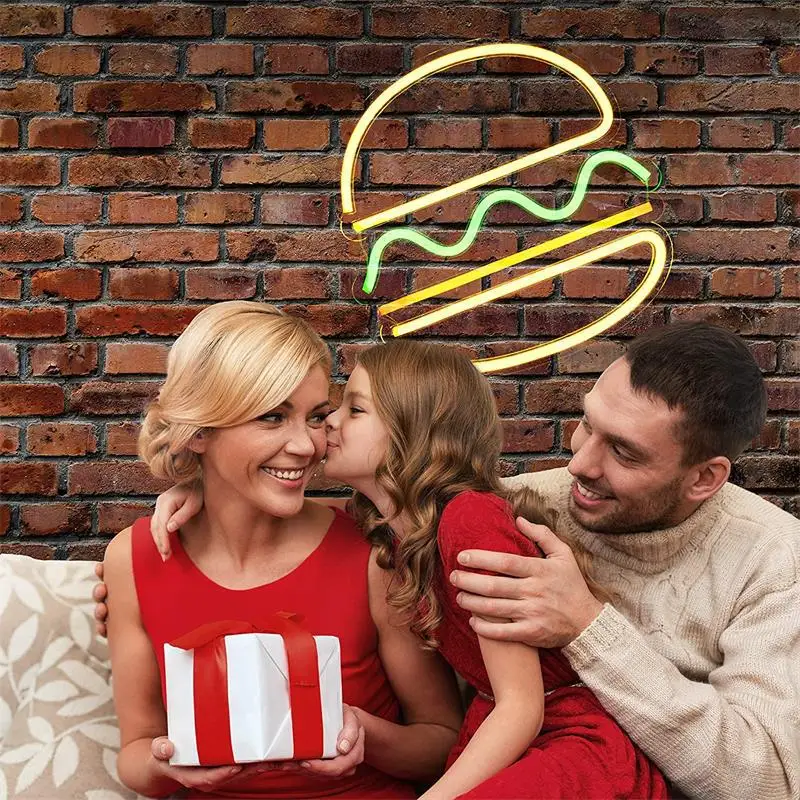 Hamburger Neon Light Neon Sign for Party Wedding Birthday Fast Food Shop Restaurant Wall Hanging LED Light Home Decoration