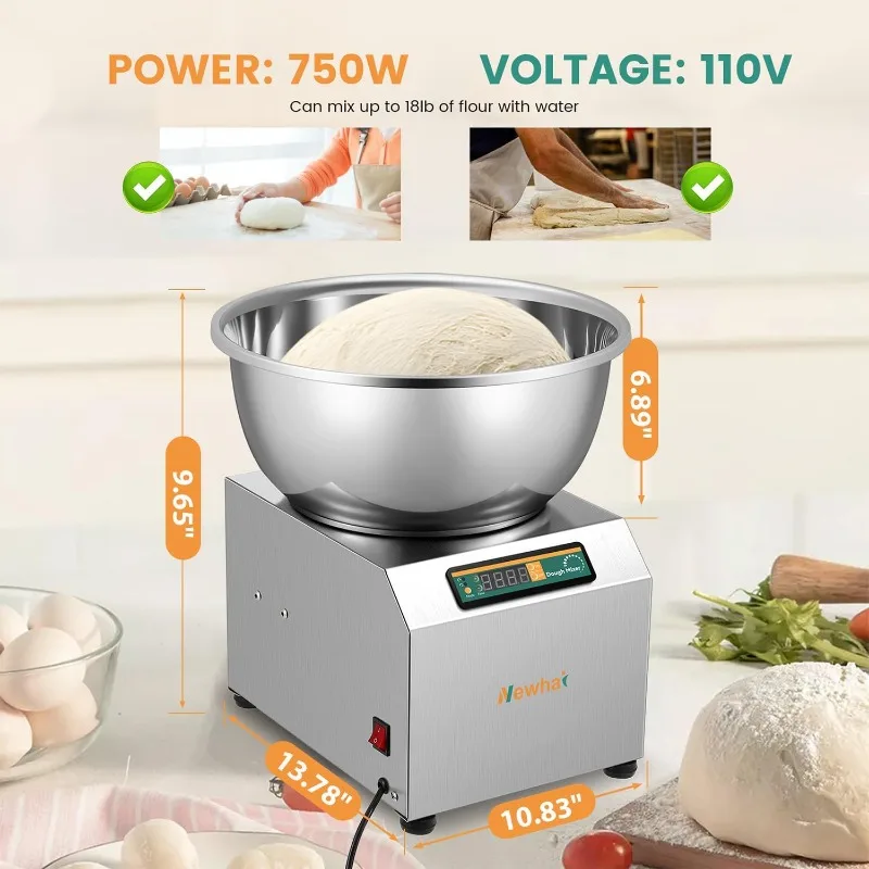 750W Commercial Dough Maker, 8KG/18LBS Dough Kneading Machine Stand Bread Mixer 110V US Dual Rotation for Pizzeria &