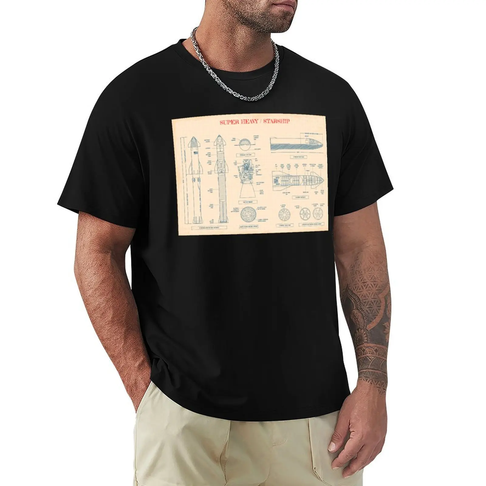 

SPACEX: Super Heavy / Starship (Old Paper Grid) T-Shirt Retro Style Print Casual Top