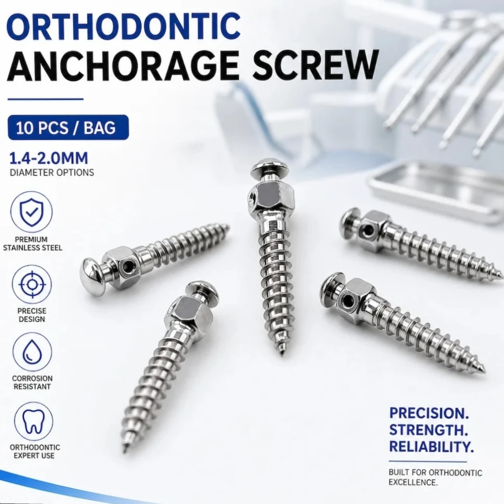 

10PCS/Pack Orthodontic Mini Screws Anchorage TADs for Braces Multi Sizes 1.4-2.0mm Dental Implant Tools.