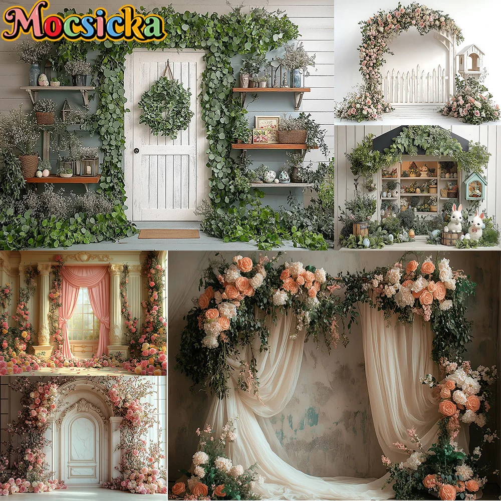 Mocsicka-Arrière-Plan de Photographie, Guirxiété de Fleurs de Printemps, Décoration de Jardin, Arrière-Plan de Mariage pour Nouveau-Né, Portrait de Couple de Femmes Enceintes