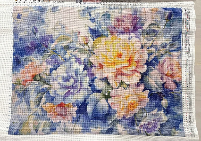 Blue Flowers 14CT 16CT Printed On Canvas Cross Stitch DIY Set Chinese Pattern Kit Home Needlework Embroidery 108 Colors