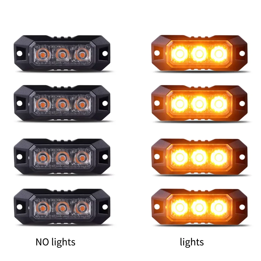 4pcs 3Led Strobe Warning Light Strobe Grille Flashing Lightbar Truck Car Beacon Lamp Traffic Light 12V 24V Car Light