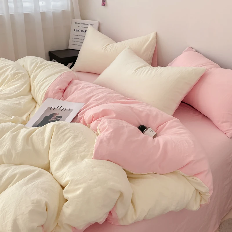 Conjunto de cama cor sólida super bonito, 1 capa de edredão, 2 fronhas, cor contrastante, máquina lavável, Colorfast, 3 pcs