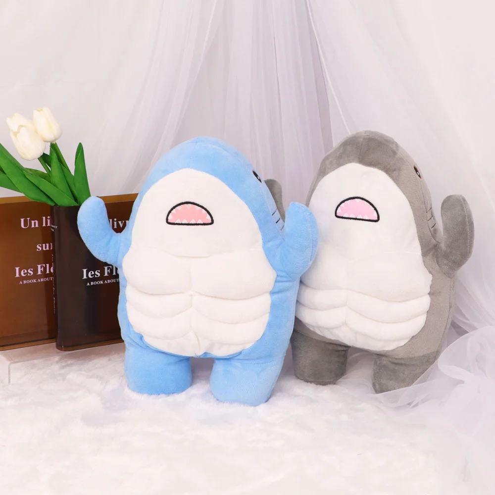 Muscle Shark Plush Doll Cute Worked Out Shark Stuffed Cartoon Toys Strong Animal Pillow For Girl Boyfriend Gifts
