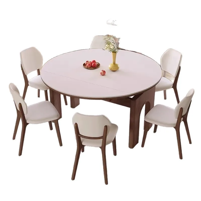 

French retro solid wood dining table, dual-purpose, modern and simple, folding and retractable small apartment rock slab
