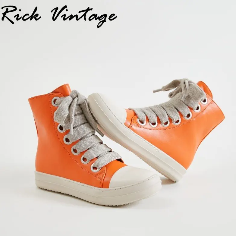 Rick Vintage Women High-TOP Shoes stivali in pelle Pu uomo Canvas Big Lace Up Zip scarpe da ginnastica di lusso High Street Sneakers con suola spessa