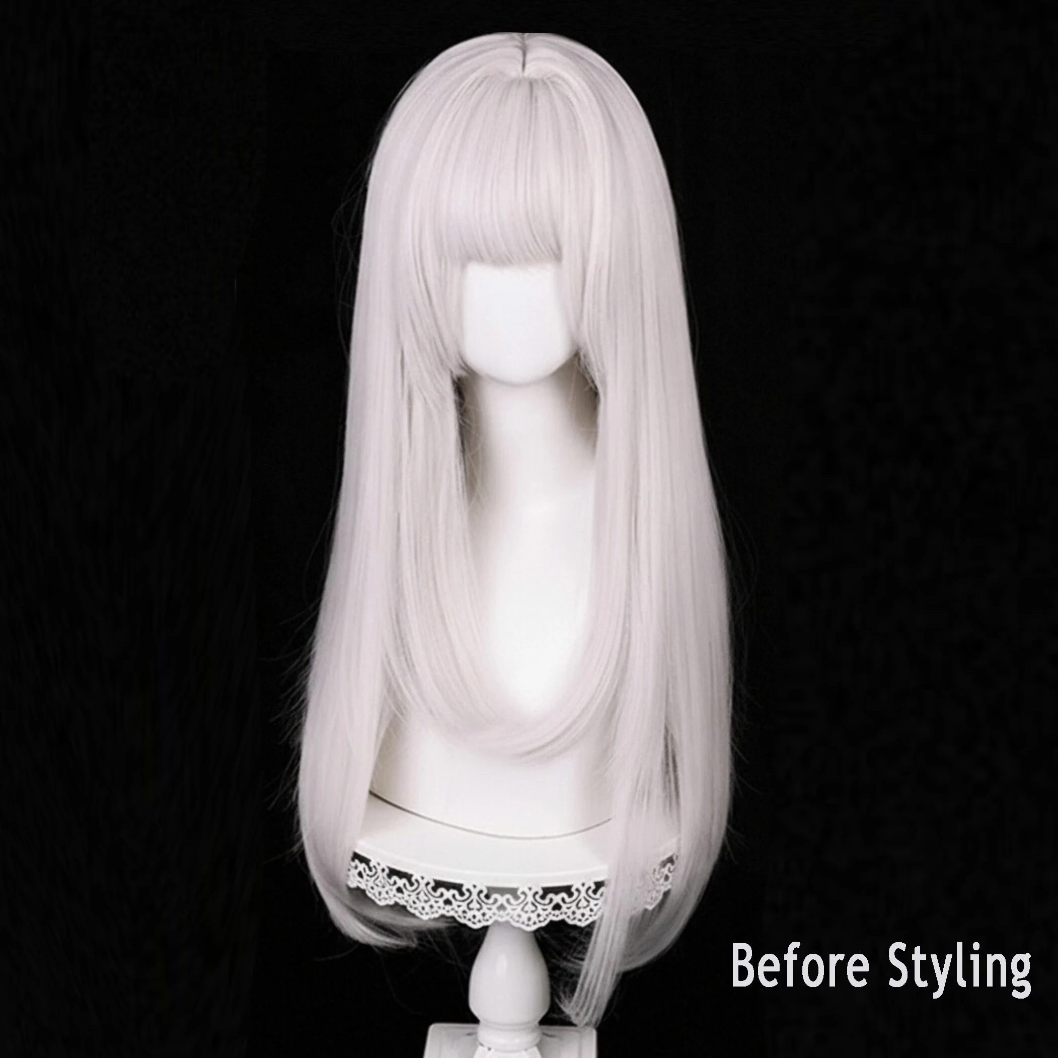 Synthetic Hair Wigs With Bangs Long Straight White Anime Game Cosplay Hair Heat Resistant Wig For Women Party Daily