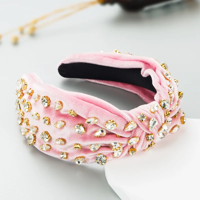 Kobiety dziewczęta barokowy luksusowy aksamit Rhinestone węzeł Hairband pałąk włosy dla dorosłych akcesoria włosy Jewley