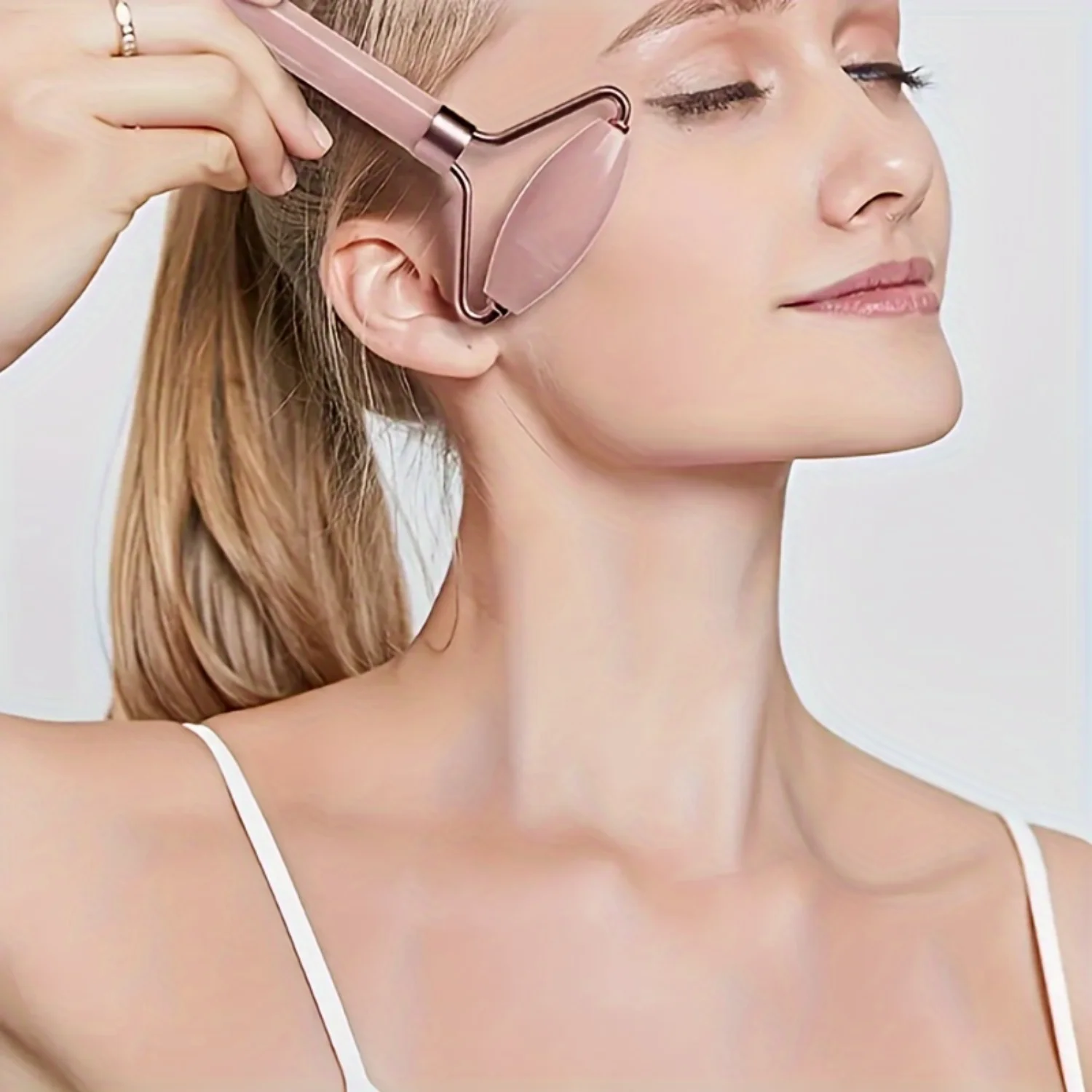 2피스 옥 롤러 & 괄사 세트 (눈, 목 & 피부 관리용) - 하트 모양 얼굴 마사지기 - 듀얼 헤드 뷰티 스크래핑 도구