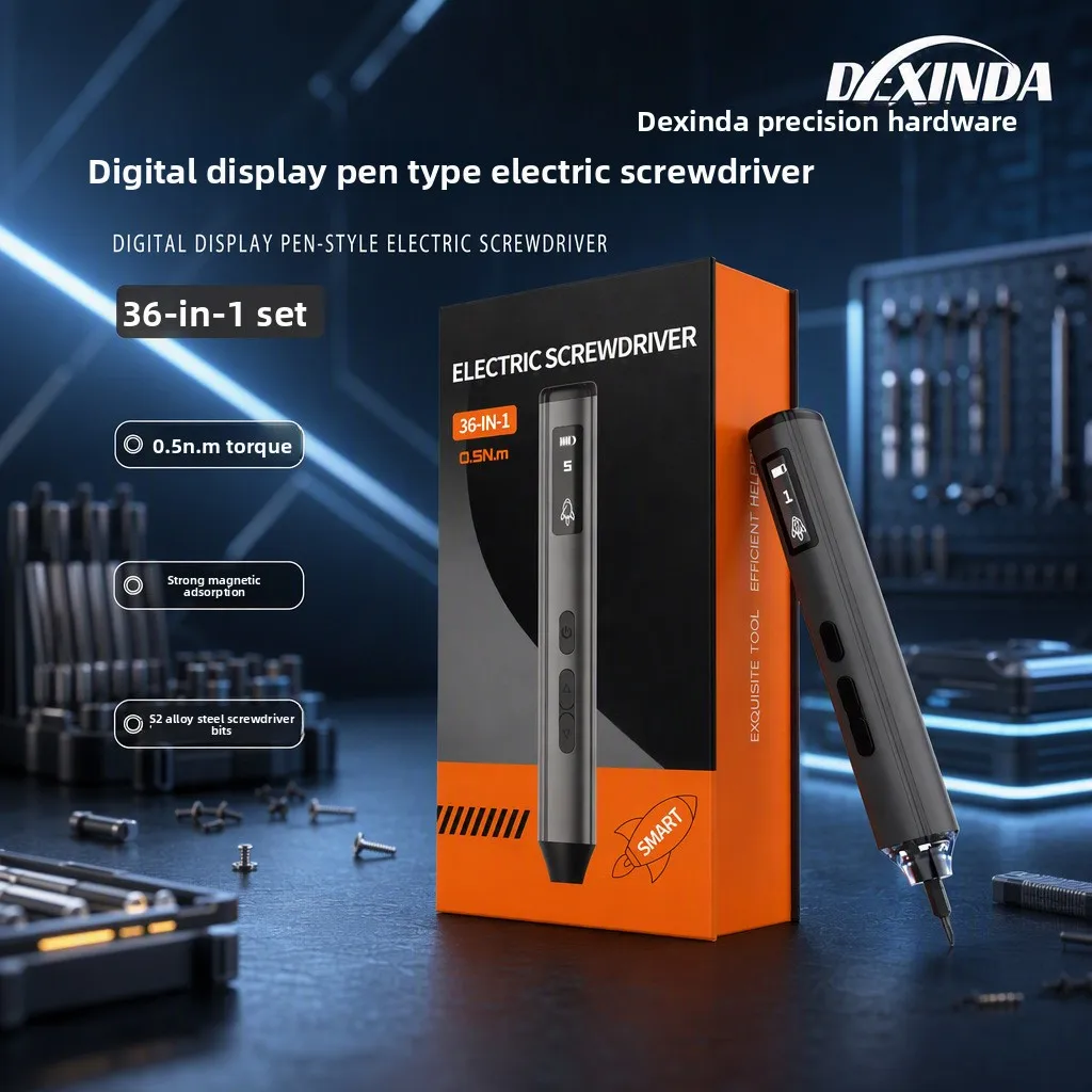 36 in 1 Digital Display Electric Screwdriver with 34 S2 Steel Bits, Rechargeable Battery, Type C Charging and Adjustable Torque