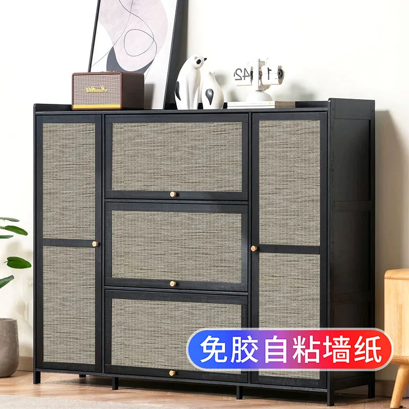 ورق حائط ذاتي اللصق من الخوص لأبواب الخزانة، خزانة الأثاث، خزانة الأحذية، إعادة تشكيل المطبخ، إخفاء العيوب، اللون #4