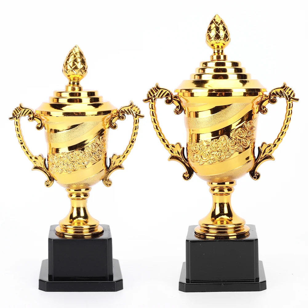 Gold Plastic Trophy Basketball Football Trophy with Lid Game Match Trophy Rose Pattern Winners Award Trophy for Competition Race