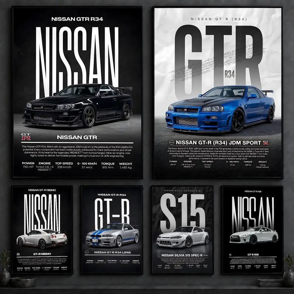 Brand N-NissanS Poster Art  Self-Adhesive No Glue Residue Wall Decor for Bedroom Living Room