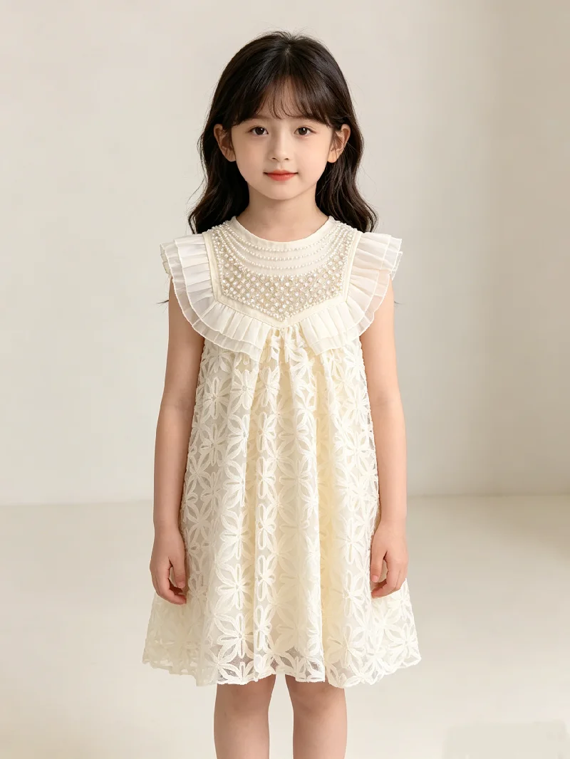 New Girls Princess Dress Handmade String Of Pearls Noble Lace Dresses Kids Party Gown Ball Custom Children Clothes 2-10 Years