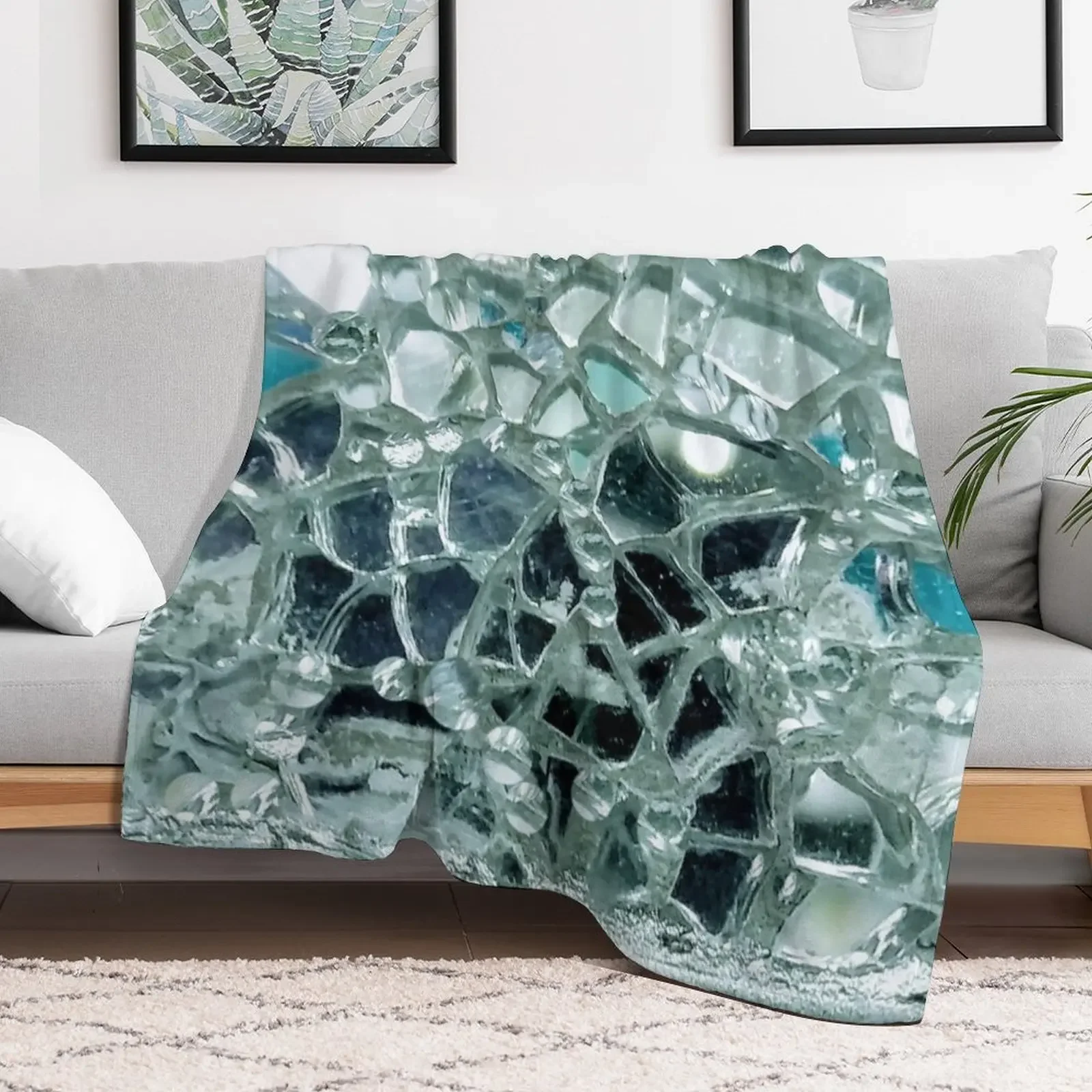 Icy Blue Mirror and Glass Mosaic Throw Blanket Lightweight Warm Blanket for Travel Camping