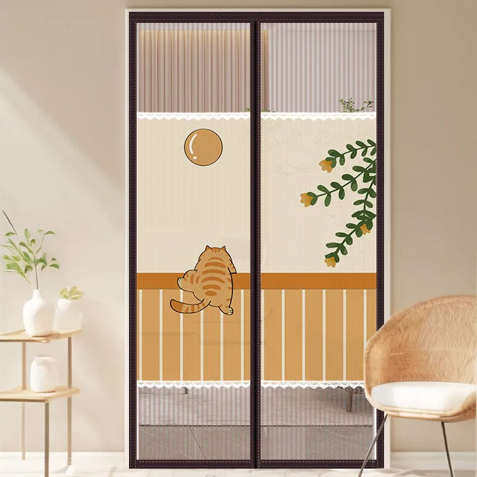 Magnetic Self-Sealing Fly Screen Door with Privacy Cloth Mosquito Proof Door Screen Heavy Duty Mesh Sliding Screen Door