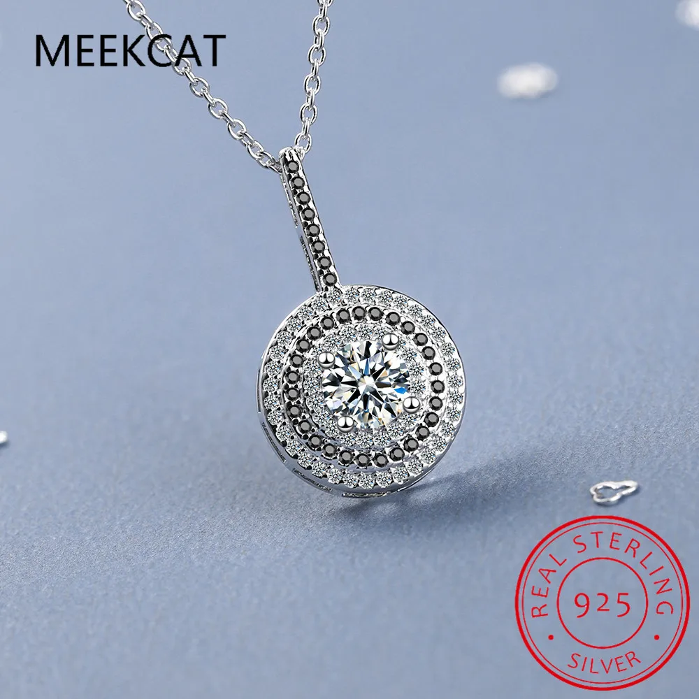 Oryginalny 100% 925 Sterling Silver damski naszyjnik Fine Jewelry okrągły Bijoux czarny spinel wisiorki naszyjnik P074