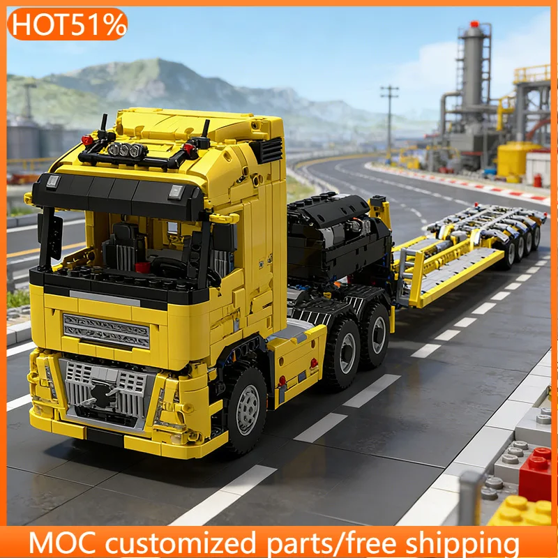 

4443 детали: Транспортные грузовики с низкорамными прицепами, модульный конструктор MOC, популярная игрушка для самостоятельной сборки, рождественский подарок