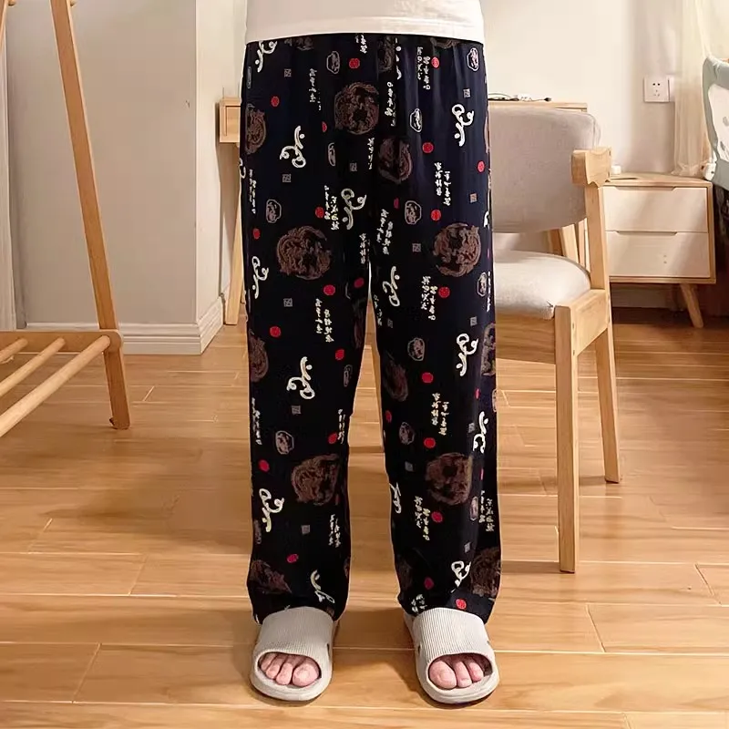 Pijamas de seda de algodón para hombre, ropa de dormir Sexy para el hogar, pantalones largos para dormir, de mediana edad