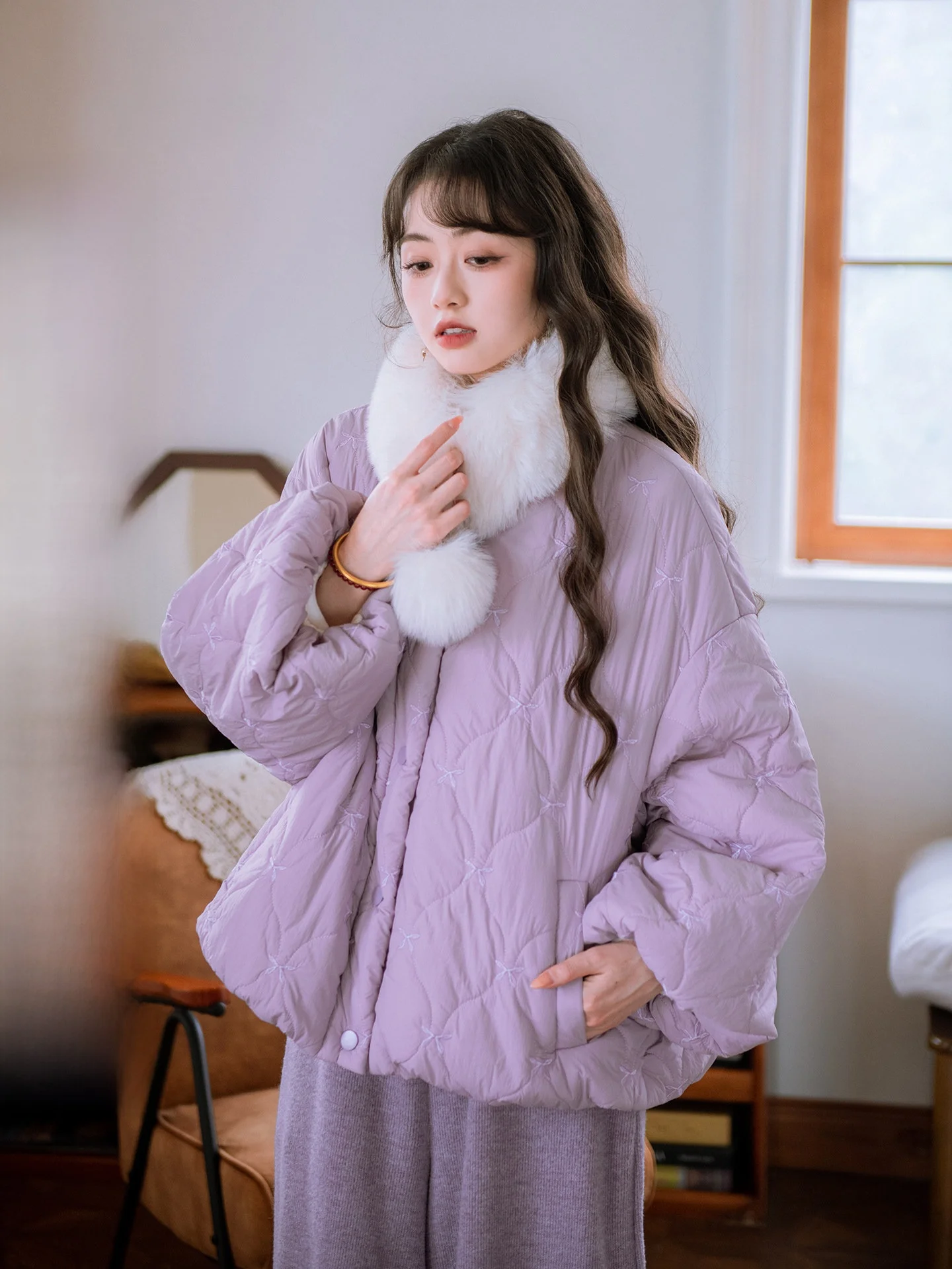 

Женский ветрозащитный хлопковый жакет South Wind Valley с вышивкой и широкими брюками, дизайн с узлом, ткань из утолщенного нейлона