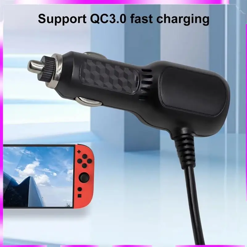 N98R شاحن سيارة عالي السرعة سريع الشحن لـ Switch Lite للتبديل 2 USB نوع C كابل محول الطاقة