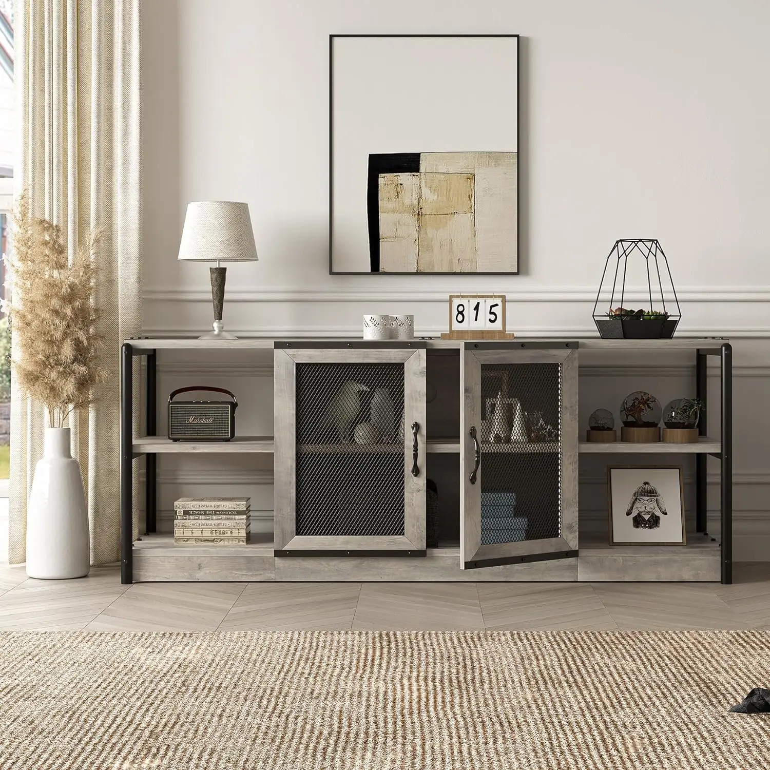 TV Stand Industrial Entertainment Center, Rustic Grey