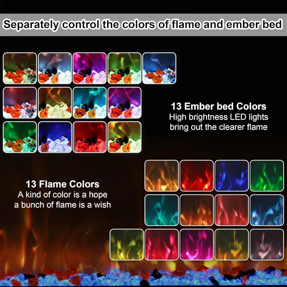 50-Inch Smart Wall-Mounted Electric Fireplace with App Compatibility and 13 Flame Color Combinations
