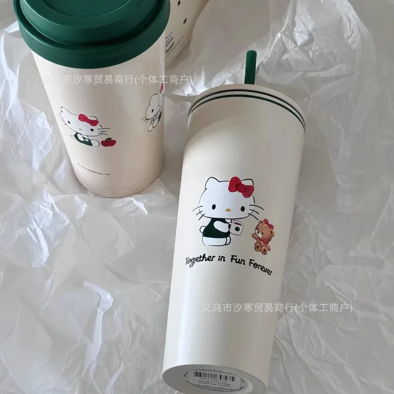 

Large Capacity Hello Kitty Peripheral Stainless Steel Straw Cup With Beautiful Appearance Cartoon Water Cup Coffee Cup