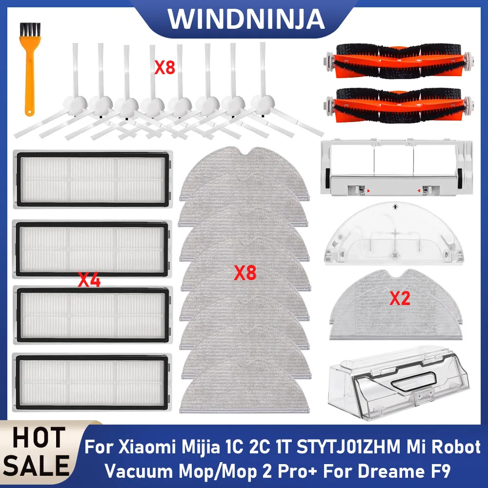 For Xiaomi Mijia 1C 2C 1T STYTJ01ZHM For Dreame F9 Robot Vacuum Cleaner Mops Water Tank Hepa Filter Main Side Brush Dust Box Kit