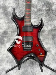 Red Warlock Extreme Flame Maple top electric guitar HH pickup black part free shipping