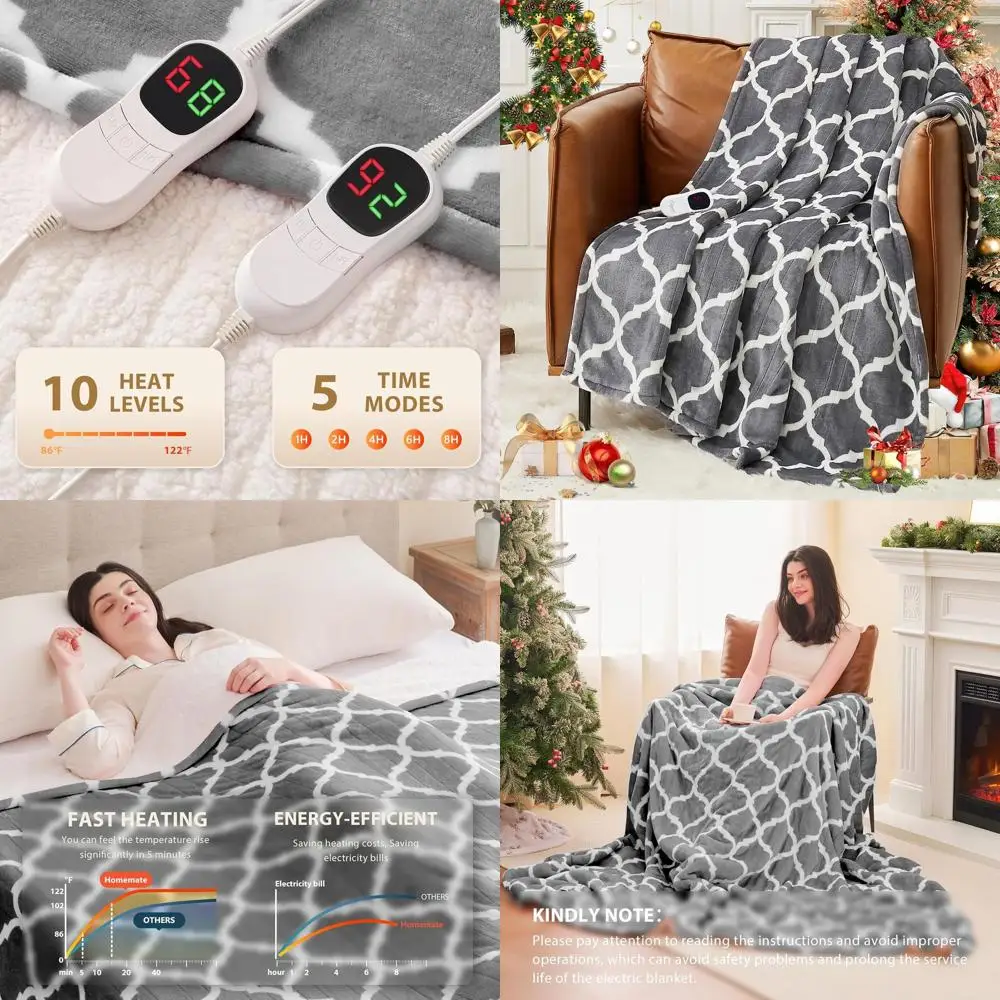 

Queen Size Electric Blanket 84x90 - 10 Heat Settings, 8-Hour Auto-Off, Ultra Soft Flannel, Overheat Protection, ETL Certified
