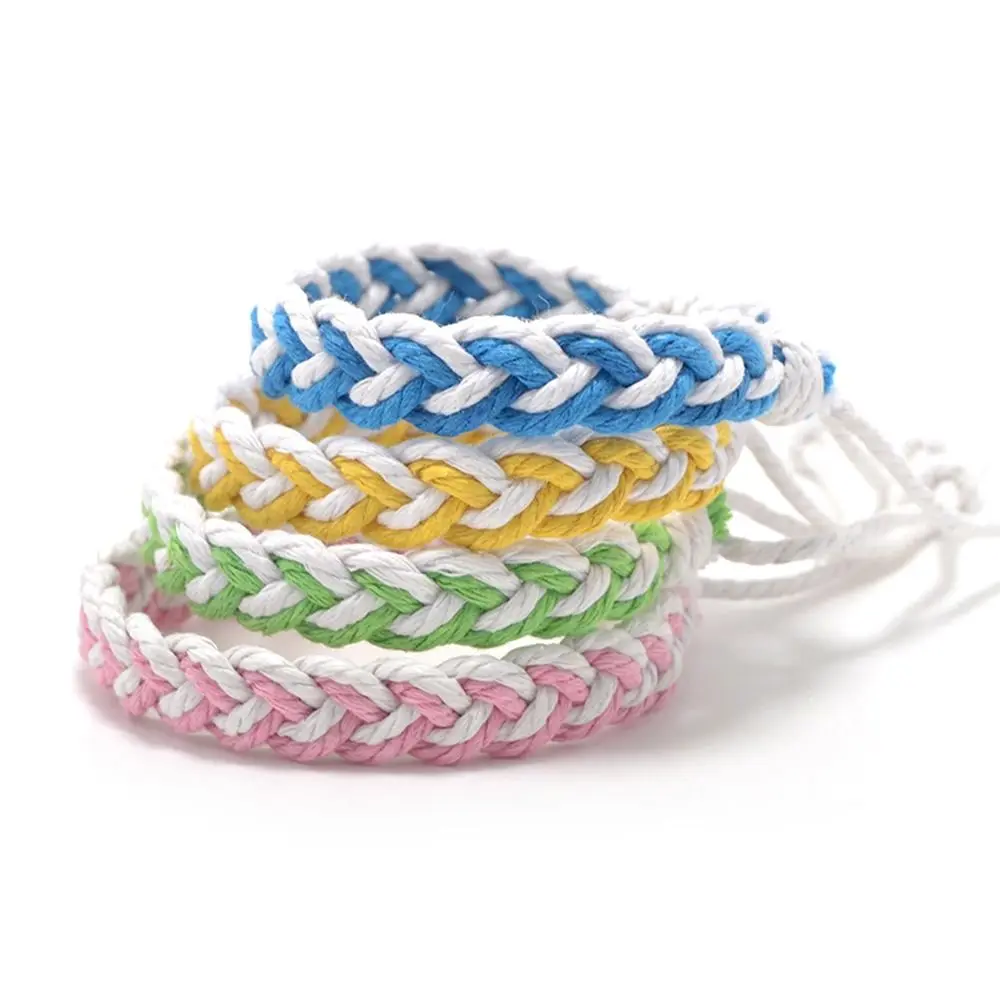 Multicolour Braided String Bracelet Handmade Adjustable Length Colorful Woven Bracelet Cotton and Linen Ornament Braid Bracelet