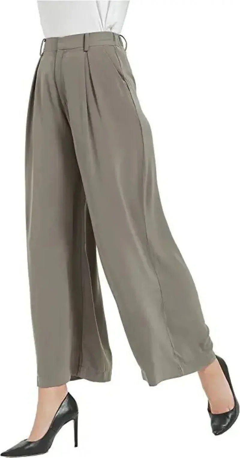 2023 Women Autumn High Waist Casual Wide Leg Long Pants Summer Thin Style Commuter Black pink blue purple red Trousers
