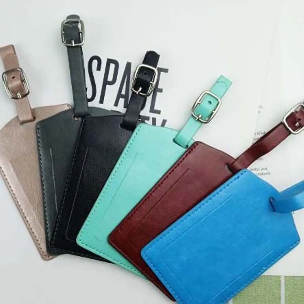 Colorful Handbag Label Luggage Tag PU Leather Airplane Check-in Boarding Pass with Strap Solid Color Travel Accessories Lady