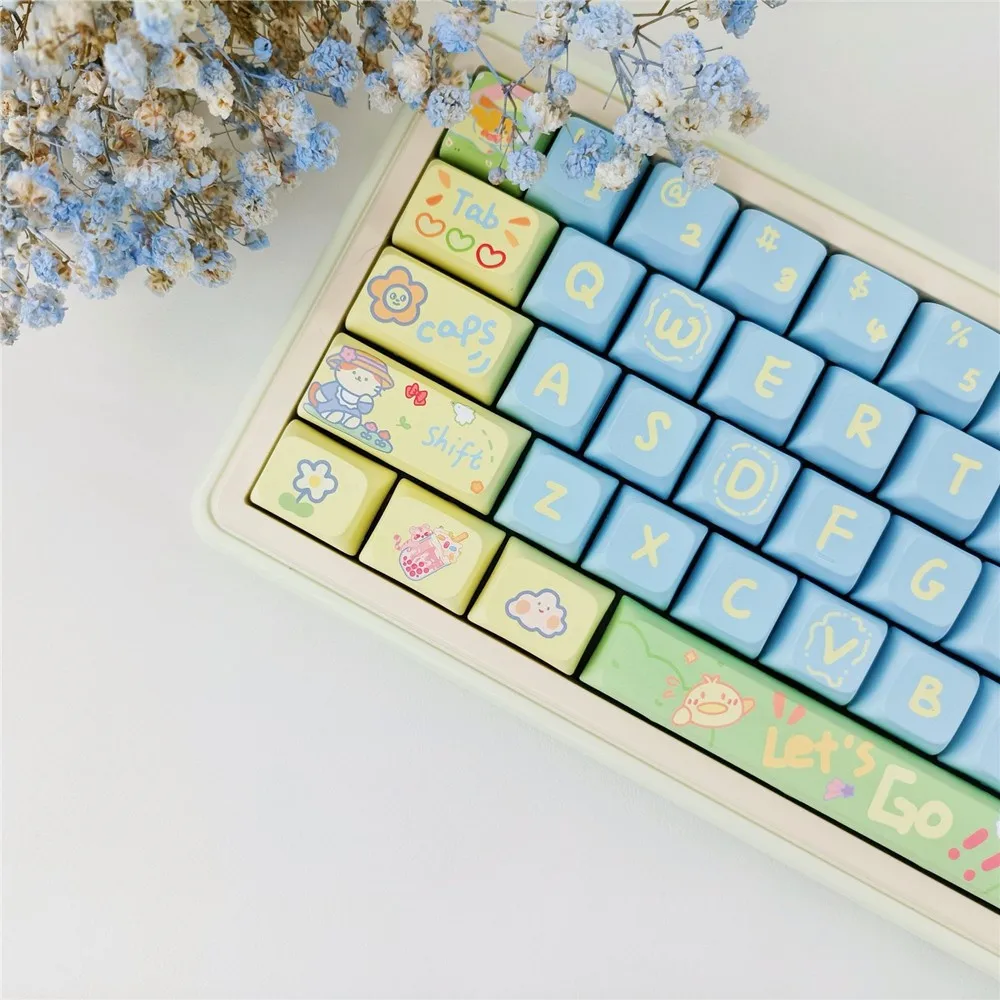 130 keys Spring Outing Theme Keycaps XDA Profile Keycap For Cherry MX Switch Mechanical Keyboard Dye sublimation Cute PBT Keycap