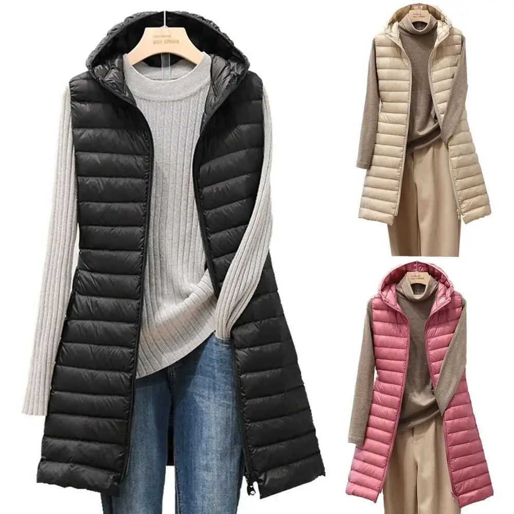 

New Women's Medium-Length Hooded Light down Jaet Autumn Winter Thiened Commuter Sle Polyester Fiber Coat