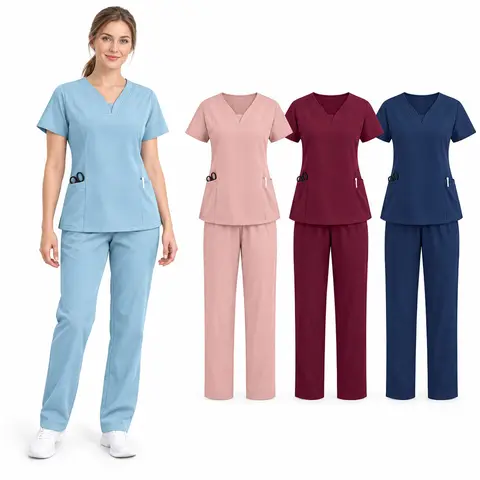 Women's Medical Scrub Set V Neck Top and Jogger Pants Uniform Hospital Clinic Dental Nurse Workwear Медицинский Костюм