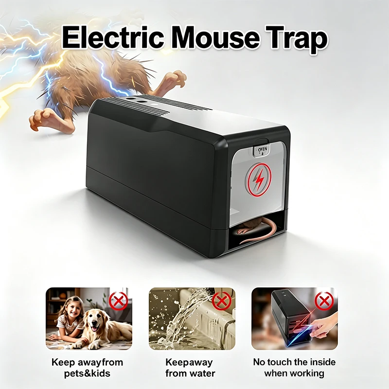 Automatic HighPower Electric Mouse Trap, USB PlugIn & Battery DualUse High Voltage Shock Rodent Killer