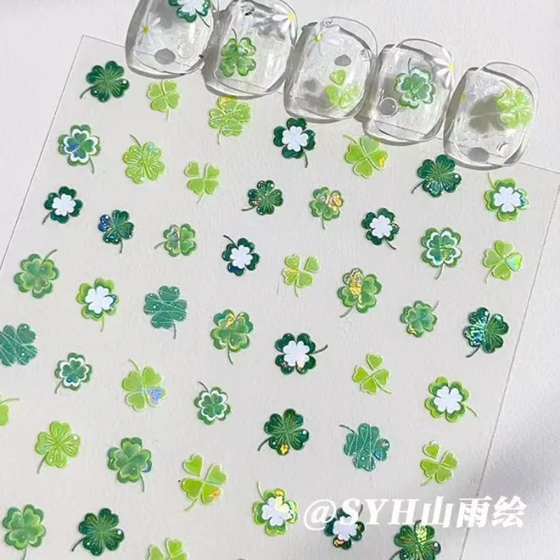 3D Cartoon Clover Embossed Stickers Ins Aesthetic Lucky Leaf Cartoon Decals Cute DIY Sticker for Camera Phone Decor Scrapbook