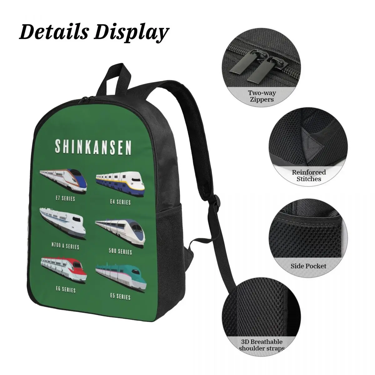 

Japanese Shinkansen Bullet Trains Artwork Backpack BookBag School Bag Laptop Shoulder Bags 3ps Insulated Lunch Bag Pencil Case
