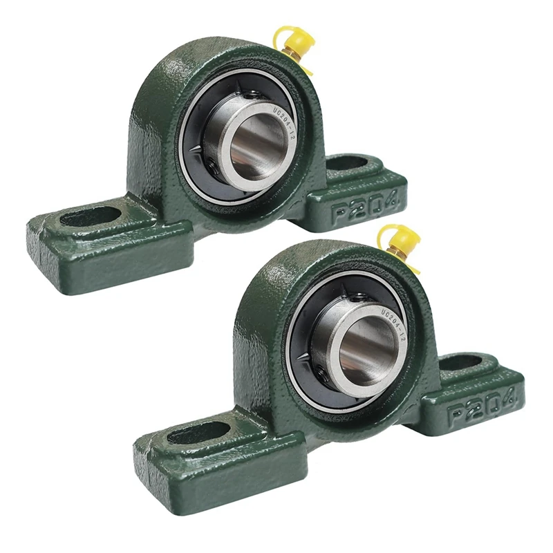 2 Pack UCP204-12 Pillow Block Mounted Ball Bearing - 3/4 Inch Bore - Solid Cast Iron Base - Self Aligning