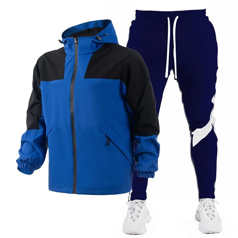 

Hot-selling Spring and autumn jacket + pants warm set, American street men's color-blocked trousers, comfortable men's style
