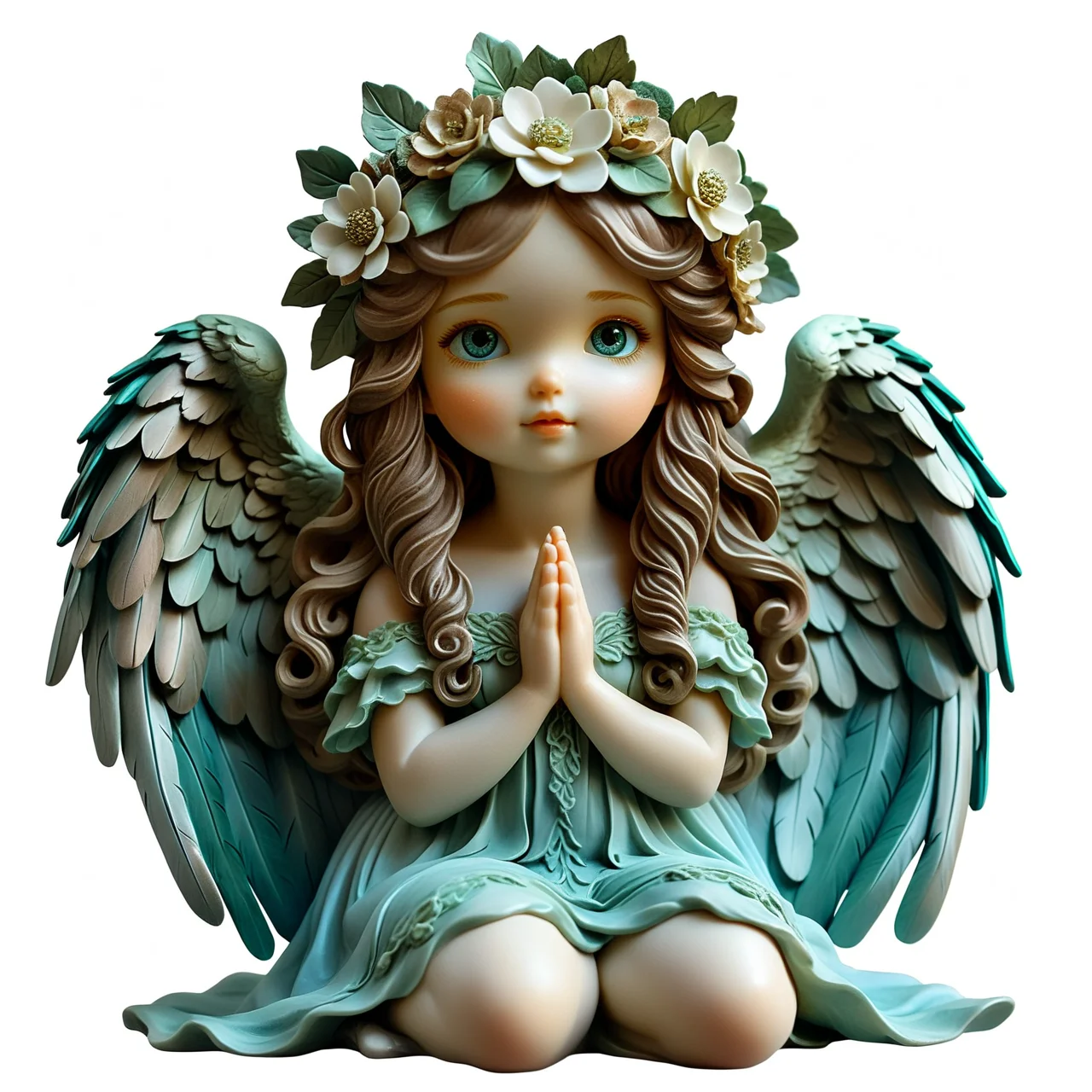 【Molde de silicona para hornear con forma de ángel rezando con corona de flores】Molde de silicona con forma de ángel con corona de flores y alas, estilo bosque, para decoración de chocolate, dulces y fondant