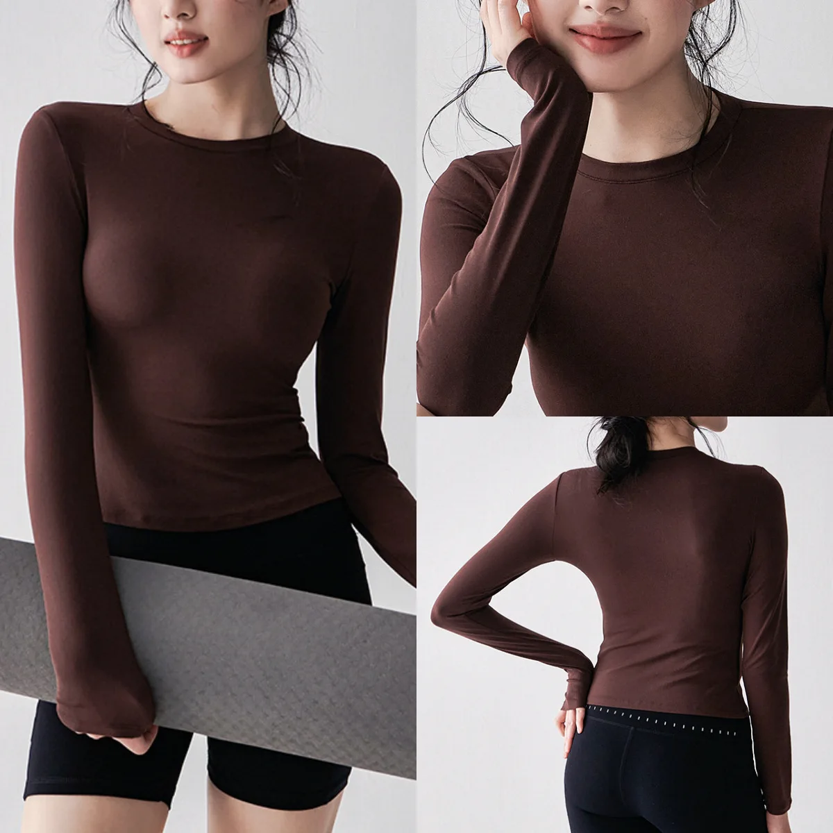 Kardashian Inspired Women's Skin-Friendly Nylon Long Sleeve Yoga Shirt Quick Dry High Stretch Thumb Holes for Gym Casual Wear